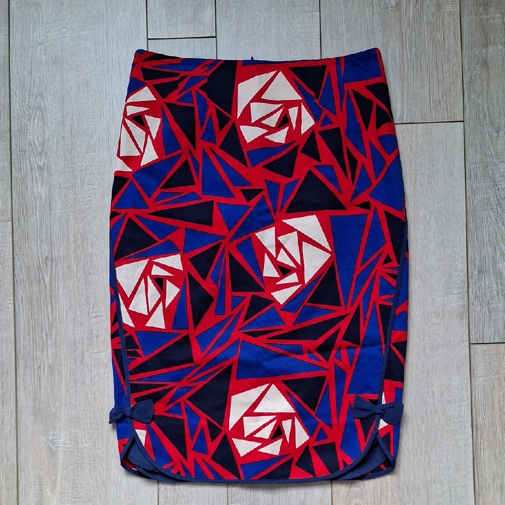 Alannah Hill Geometric Red & Blue Skirt with bow detail Size AU8